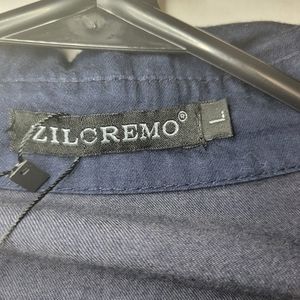 NWT Zilcremo dark denim frayed button dress, size large, longsleeve.